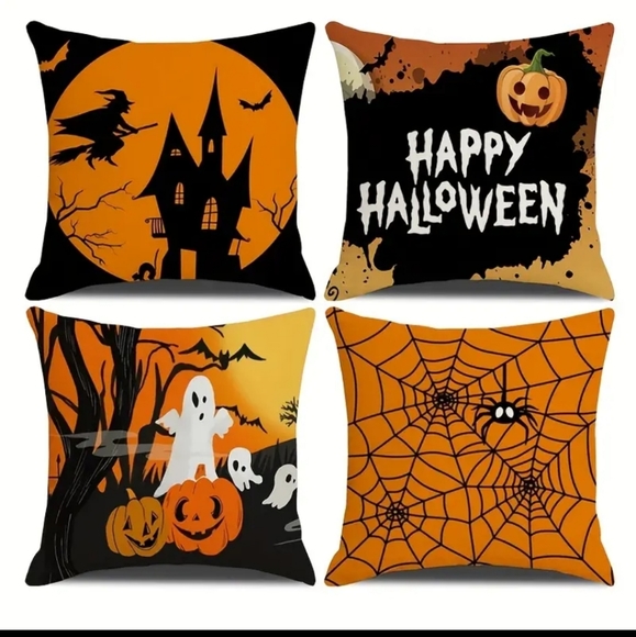 New Set of 4 Vintage Halloween pumpkin cat 18x18 Pillow Covers.Message me ur… - Picture 5 of 12